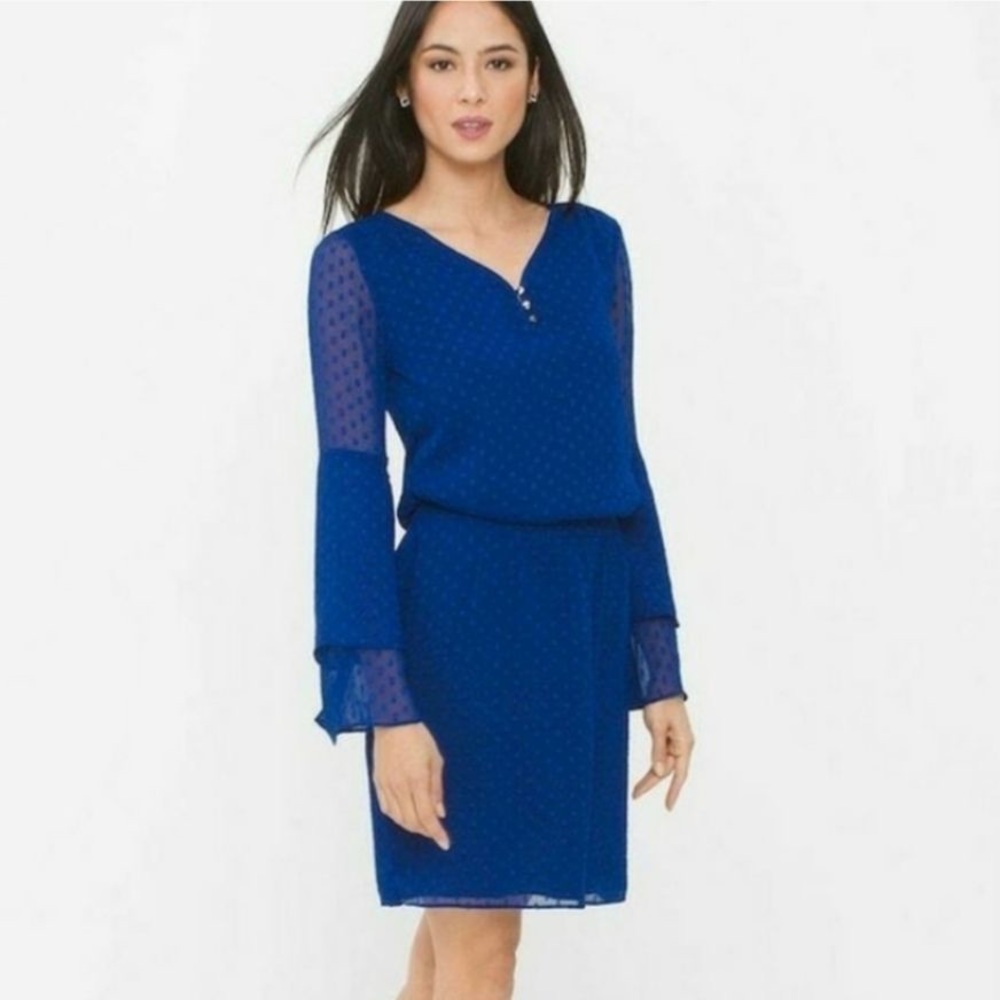 WHBM White House Black Market Long Sleeve Clipped Jacquard Boho Dress